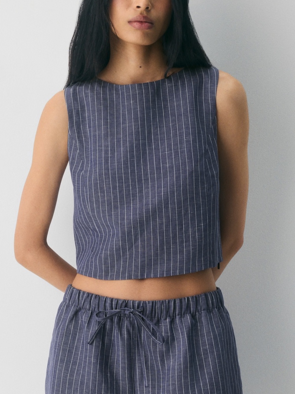 Aritzia Striped Navy Linen Top